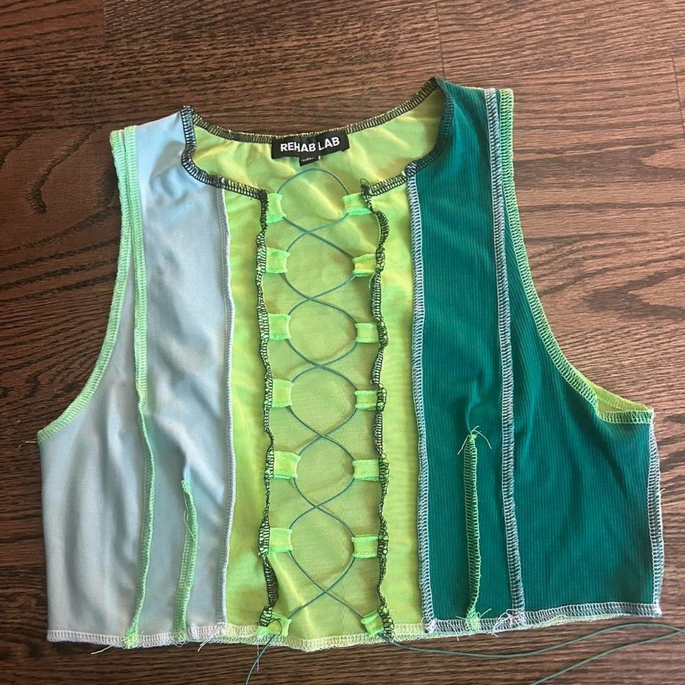 Rehab Lab Green and Teal Patchwork Tank Top